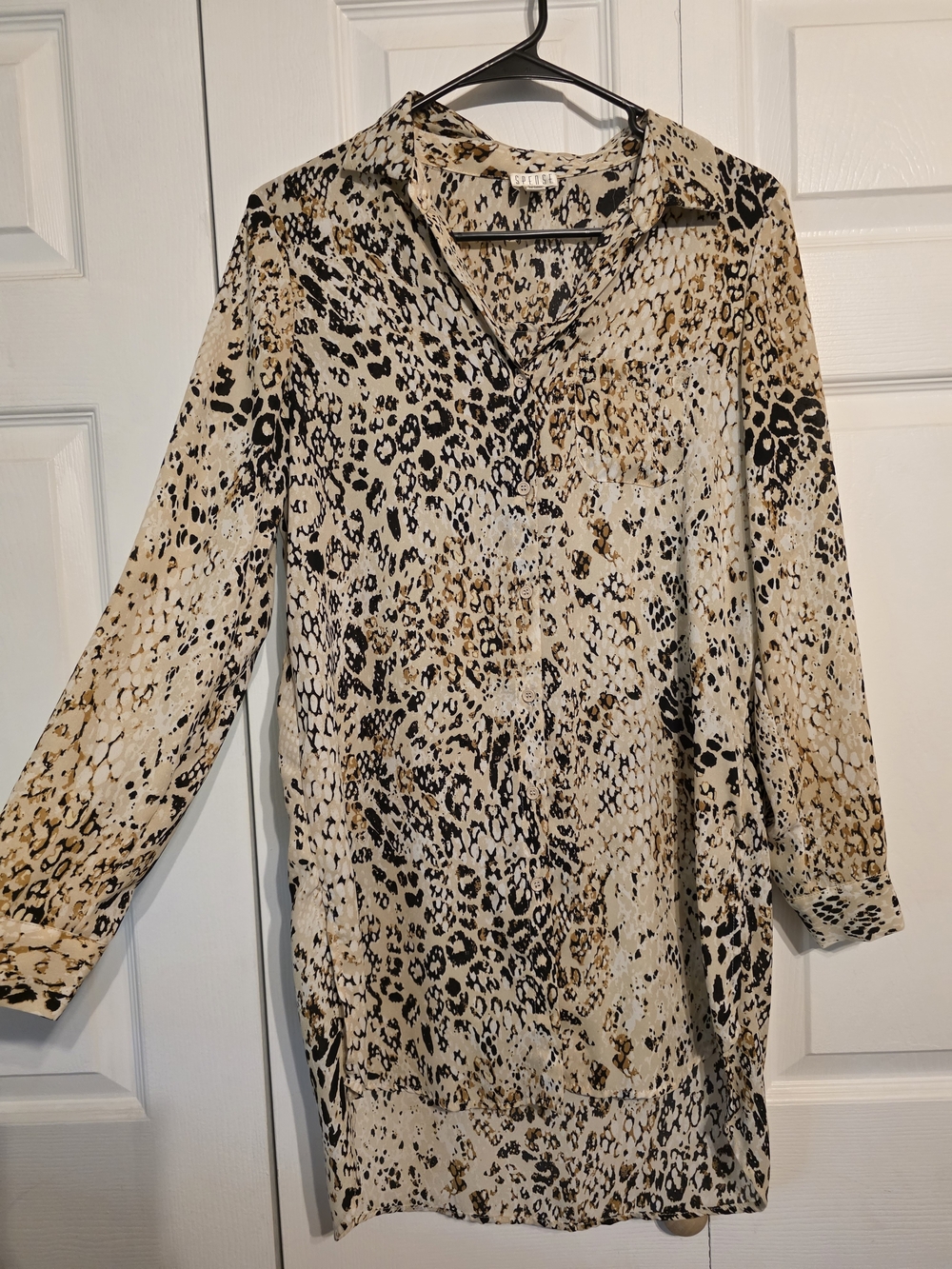Spense Beige and Black Animal Print Long Sleeve Tunic